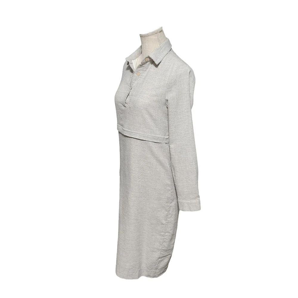 Roolee Light Gray Long Sleeve Polo Maternity Dress